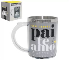 Caneca Plástica Inox C/Tampa 450ml Dias Dos Pais Pai Te Amo - Brasfoot