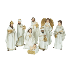 Presépio 46931001 Resina Natal Colorida 8 Figuras 15,5 Cm Branco Dourado - Flor Arte (637288)