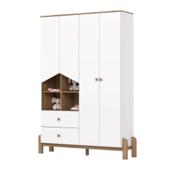 Roupeiro Infantil Ternura 4Pt Branco/Jequitiba 142X200X40 - Henn (659875)