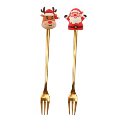 Garfo 29380 C/2 Unidades Dourado Papai Noel Neve - Yangzi (659973)