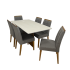 Conjunto Mesa de Jantar C/ 6 Cadeiras  Anita Ypê Com Vidro Offwhite - New Ceval (664184+664185)