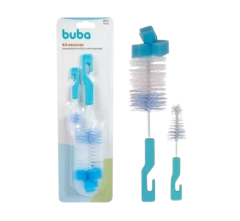 Kit Escovas Lavar Mamadeira E Bico Com Esponja Azul - Buba(491748)