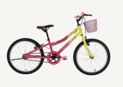 Bicicleta Juvenil Bixy Aro 20 Alumínio Polido  BX203S Amarelo Fluor/Rosa Perola Houston Bike c/ Cesta(652257)