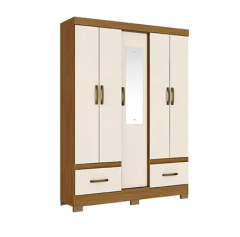 Guarda Roupa 5 Portas c/ Espelho B60 Nature/Off White - Henn (616515)