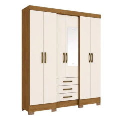 Guarda Roupa Casal 6 Portas e 3 Gavetas c/ Espelho Briz B23 Ntr/OfW - Henn (616520)