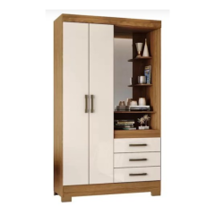 Guarda Roupa B64 com 2 Portas 3 Gavetas c/ Espelho Nature - Henn (622696)