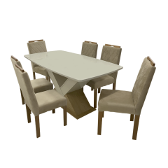 Conjunto de Mesa de Jantar c/ 6 cadeiras de Madeira - Kappersberg (628978+636691)